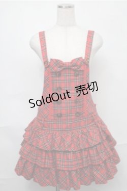 画像1: Angelic Pretty / スクールタータン3段フリルサロペット  赤 S-25-09-03-060-AP-OP-AS-ZS