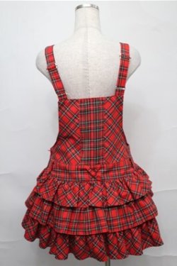画像2: Angelic Pretty / スクールタータン3段フリルサロペット  赤 S-25-09-03-060-AP-OP-AS-ZS