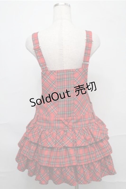 画像2: Angelic Pretty / スクールタータン3段フリルサロペット  赤 S-25-09-03-060-AP-OP-AS-ZS (2)
