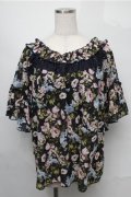 axes femme / 花柄シフォンットップス  紺 S-25-09-03-020-AX-TO-ET-ZS
