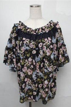 画像1: axes femme / 花柄シフォンットップス  紺 S-25-09-03-020-AX-TO-ET-ZS