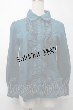 画像1: axes femme / リボンタイ付きフリルブラウス  グリーン S-25-09-04-023-AX-TO-AS-ZS