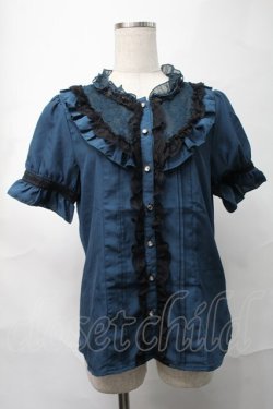 画像1: axes femme / スタンド襟レースブラウス  グリーン S-25-09-04-024-AX-BL-AS-ZS