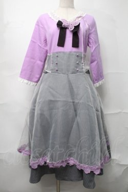 画像1: Favorite / ストライプ切替チュールワンピース  パープルｘグレー S-25-09-04-032-LO-OP-HR-ZS