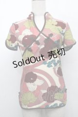 Ozz On / チャイナデザインカットソー  ピンクｘグリーン S-25-09-05-006-OO-BL-HR-ZS