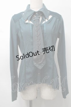 画像1: Ozz Croce / ネクタイ付きメッシュ切替ブラウス  グリーン S-25-09-05-032-OO-BL-SZ-ZS