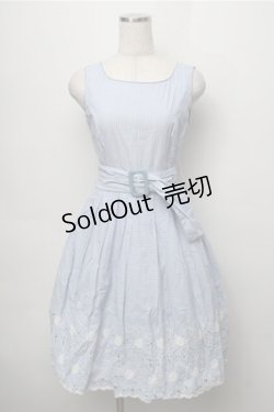 画像1: Emily Temple cute /裾マーガレット刺繍ボーダーワンピース  サックス S-25-09-06-045-ET-OP-ET-ZS