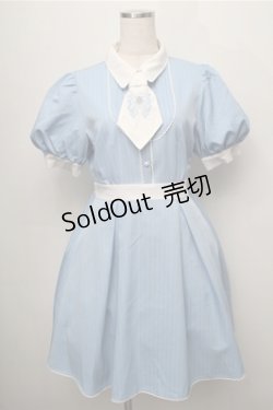 画像1: axes femme POETIQUE / リボン刺繍ネクタイ付きワンピース  サックス S-25-09-06-046-AX-OP-AS-ZS