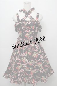 BABY,THE STARS SHINE BRIGHT / いちごとさくらんぼフリルジャンパースカート  黒 S-25-09-06-050-BA-OP-HR-ZT490