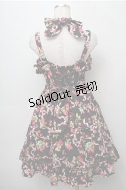 画像2: BABY,THE STARS SHINE BRIGHT / いちごとさくらんぼフリルジャンパースカート  黒 S-25-09-06-050-BA-OP-HR-ZT490