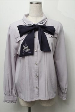 画像1: axes femme / バラブーケ刺繍リボンブラウス  ラベンダー S-25-09-06-026-AX-BL-AS-ZS