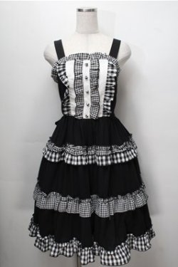 画像1: axes femme kawaii / カントリーチェックジャンスカ  黒ｘ白 S-25-09-07-041-AX-OP-AS-ZS