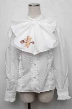 画像1: axes femme kawaii / スプーン持ちのクマさんブラウス M 白 S-25-09-07-011-AX-BL-AS-ZS