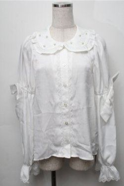 画像1: Chalmiere / 長袖ヴィンテージサテンブラウス M 白 S-25-09-07-015-AX-BL-AS-ZS