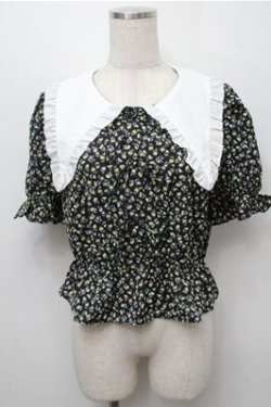 画像1: axes femme POETIQUE / ビッグフリル襟リボンブラウス  黒 S-25-09-07-020-AX-BL-AS-ZS