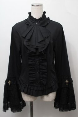 画像1: LOLITA / 立ち襟姫袖ブラウス XL 黒 S-25-09-07-021-LO-BL-HR-ZS