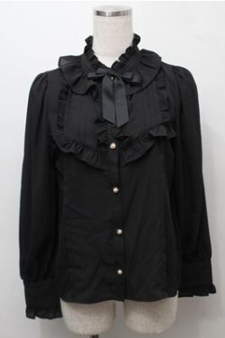 画像1: axes femme kawaii / スタンド襟フリルブラウス  黒 S-25-09-07-023-AX-BL-HR-ZS