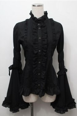 画像1: ATELIER PIERROT / スタンドカラー姫袖ブラウス  黒 S-25-09-07-024-EL-BL-AS-ZS