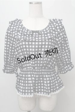 画像1: axes femme kawaii / フリル襟シャーリングブラウス  黒ｘ白 S-25-09-07-031-AX-BL-AS-ZS