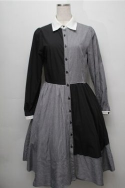 画像1: axes femme POETIQUE / ストライプ切替シャツワンピース  グレーｘ黒 S-25-09-07-032-AX-OP-AS-ZS