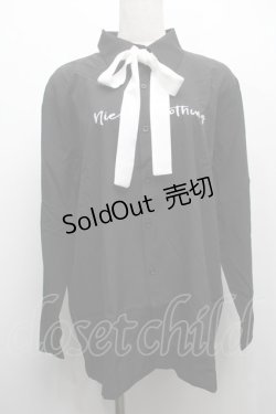 画像1: NieR Clothing / ボウタイ付シフォンブラウス  黒x白 S-25-09-10-022-PU-BL-HR-ZI