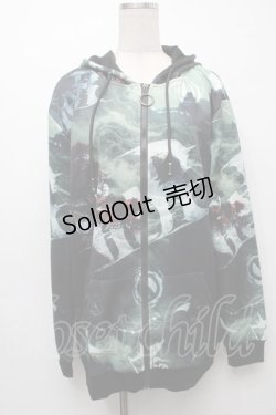 画像1: NieR Clothing / 転写ZIPパーカー  グリーン S-25-09-10-033-PU-TO-HR-ZI