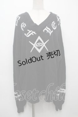 画像1: REFLEM / ブランドロゴハイゲージVネックニット  黒ｘ白 S-25-09-10-034-PU-TO-AS-ZS