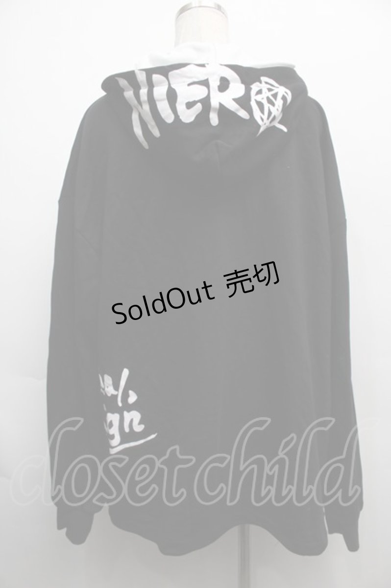 画像2: NieR CLOTHING / プリントフード重ねプルオーバー  黒ｘ白 S-25-09-11-036-PU-TO-HR-ZI (2)