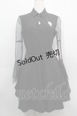 画像1: NieR Clothing / 刺繍チュール袖ワンピース  黒 S-25-09-11-044-PU-OP-HR-ZI