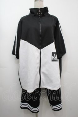 画像1: NieR Clothing / ライン入りセットアップ  黒ｘ白 S-25-09-11-054-PU-BL-HR-ZS
