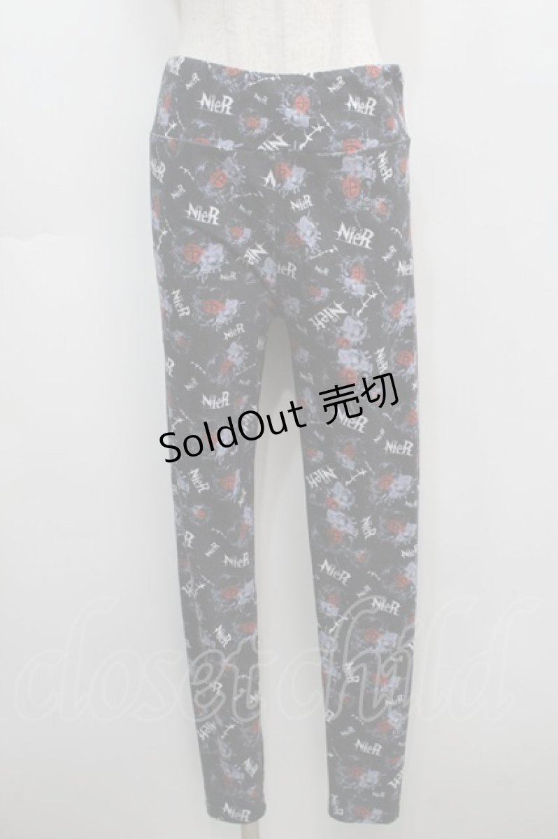 画像1: NieR CLOTHING / 総柄レギンスパンツ  黒S-25-09-11-059-PU-PA-HR-ZT588 (1)
