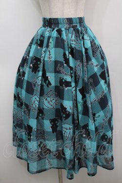 画像1: NieR Clothing / シエルプリントシフォンスカート  黒ｘグリーン S-25-09-11-060-PU-SK-HR-ZS