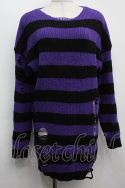 画像1: NieR Clothing / ボーダーニット  黒ｘ紫 S-25-09-11-023-PU-TO-HR-ZS