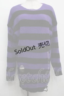 画像1: NieR Clothing / ボーダーニット  黒ｘ紫 S-25-09-11-023-PU-TO-HR-ZS