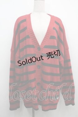 画像1: NieR Clothing / ボーダーカーディガン  黒x赤 S-25-09-11-024-PU-TO-HR-ZS