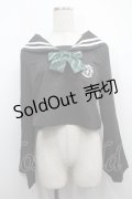 NieR Clothing / リボン付きセーラートップス  黒ｘグリーン S-25-09-11-027-PU-TO-HR-ZI