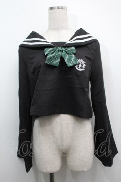 画像1: NieR Clothing / リボン付きセーラートップス  黒ｘグリーン S-25-09-11-027-PU-TO-HR-ZS