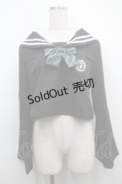 画像1: NieR Clothing / リボン付きセーラートップス  黒xグリーン S-25-09-11-027-PU-TO-HR-ZI