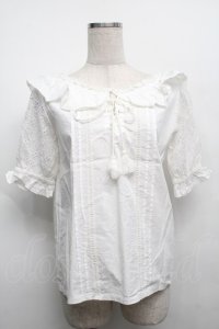 LIZ LISA / 襟付コットンブラウス  白 S-25-09-12-040-LO-TO-HR-ZT352