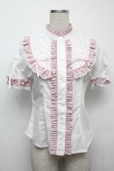 BABY,THE STARS SHINE BRIGHT / Milky Dot 立ち襟半袖ブラウス  白ｘピンク S-25-09-12-057-BA-BL-AS-ZS