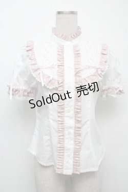 画像1: BABY,THE STARS SHINE BRIGHT / Milky Dot 立ち襟半袖ブラウス  白ｘピンク S-25-09-12-057-BA-BL-AS-ZS