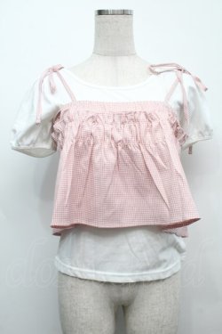 画像1: LIZ LISA / ギンガムレイヤードトップス  ピンクｘ白 S-25-09-12-058-LO-TO-AS-ZT498