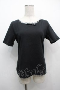 INGEBORG / ロゴ刺繍チェックパイピング半袖Tシャツ M ブラック S-25-09-12-062-LO-TS-SA-ZT499