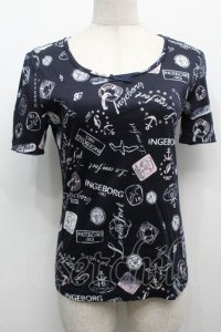 INGEBORG / マリン総柄半袖カットソー 9 ネイビー S-25-09-12-063-LO-TO-SA-ZT499