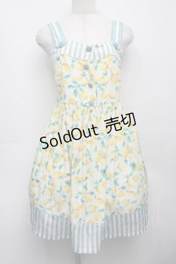 画像1: Fi.n.t / レモンストライプジャンパースカート  イエローxグリーン S-25-09-13-044-CA-OP-HR-ZS