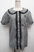 NieR Clothing / ギンガムチェックフリル襟ブラウス  黒ｘ白 S-25-09-13-021-PU-BL-HR-ZS