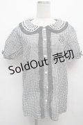 NieR Clothing / ギンガムチェックフリル襟ブラウス  黒ｘ白 S-25-09-13-021-PU-BL-HR-ZS