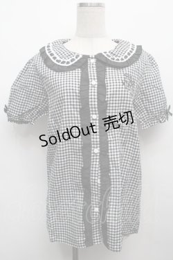 画像1: NieR Clothing / ギンガムチェックフリル襟ブラウス  黒x白 S-25-09-13-021-PU-BL-HR-ZS