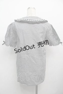 画像2: NieR Clothing / ギンガムチェックフリル襟ブラウス  黒x白 S-25-09-13-021-PU-BL-HR-ZS