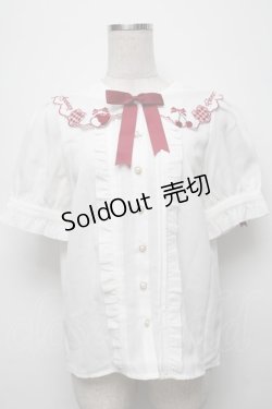 画像1: Amavel / ベリー刺繍ブラウス  白x赤 S-25-09-13-003-CA-BL-HR-ZS
